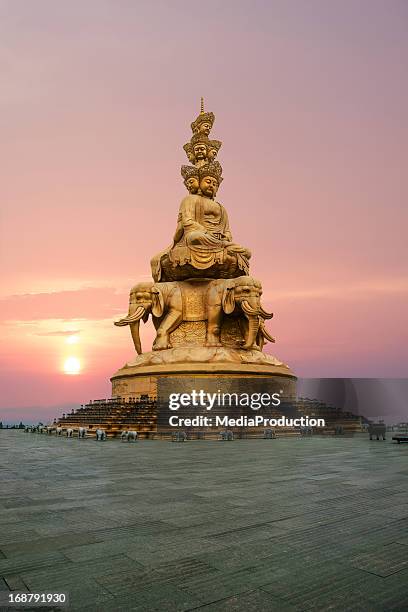 emaishan budha at sunrise - emei shan stockfoto's en -beelden