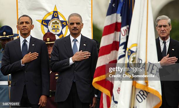 President Barack Obama, Attorney General Eric Holder and FBI Director Robert Mueller attend the National Peace Officers' Memorial Service at the U.S....