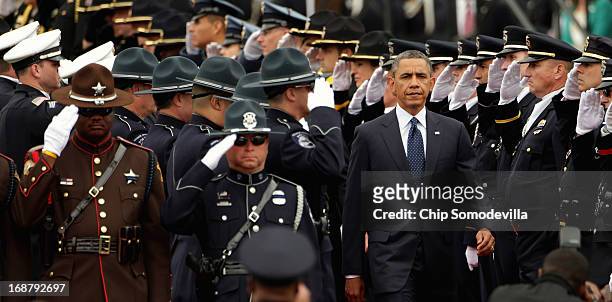 President Barack Obama arrives for the National Peace Officers' Memorial Service at the U.S. Capitol May 15, 2013 in Washington, DC. Obama, Attorney...