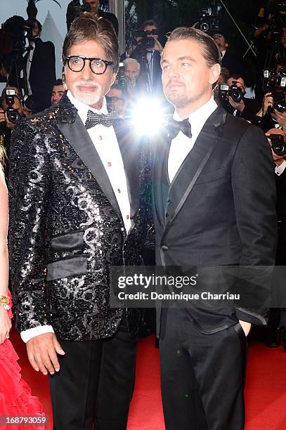 Actors Amitabh Bachchan and Leonardo DiCaprio attend the Opening Ceremony and premiere of 'The Great Gatsby' during the 66th Annual Cannes Film...