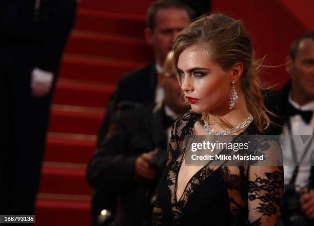 Cara Delevingne attends the Opening Ceremony and Premiere of 'The Great Gatsby' at The 66th Annual Cannes Film Festival at Palais des Festivals on...