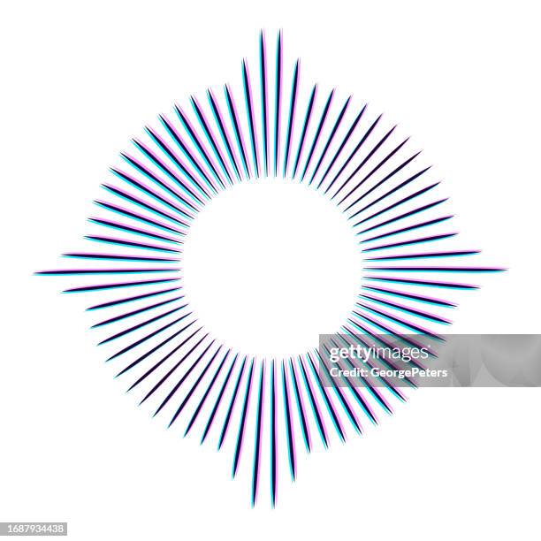 sun and sunbeams frame - border with glitch technique - moire stock illustrations