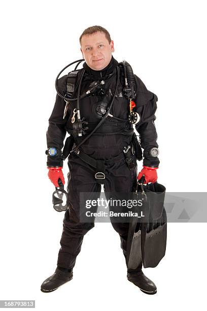 diver ready to dive - scuba regulator stock pictures, royalty-free photos & images