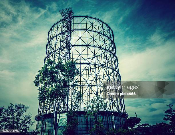 the gazometro or gasometer of rome - gas container stock pictures, royalty-free photos & images