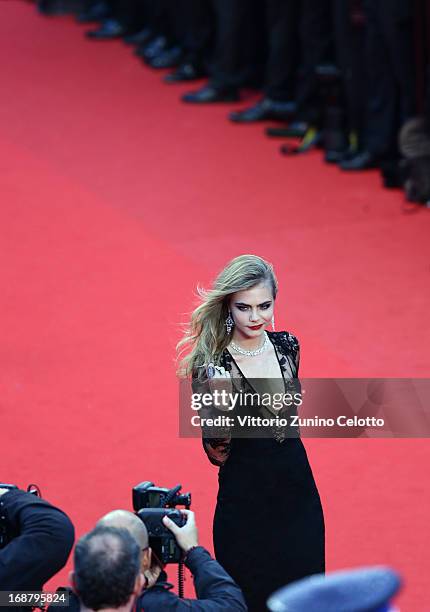 Cara Delevingne attends the Opening Ceremony and 'The Great Gatsby' Premiere during the 66th Annual Cannes Film Festival at the Theatre Lumiere on...