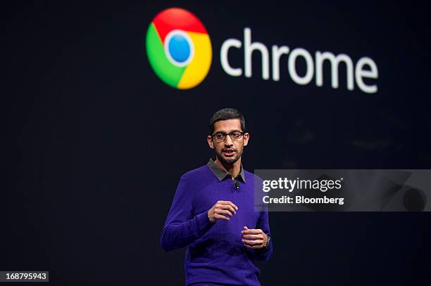 Sundar Pichai, senior vice president of Android, Chrome and Apps for Google Inc., speaks during the Google I/O Annual Developers Conference in San...