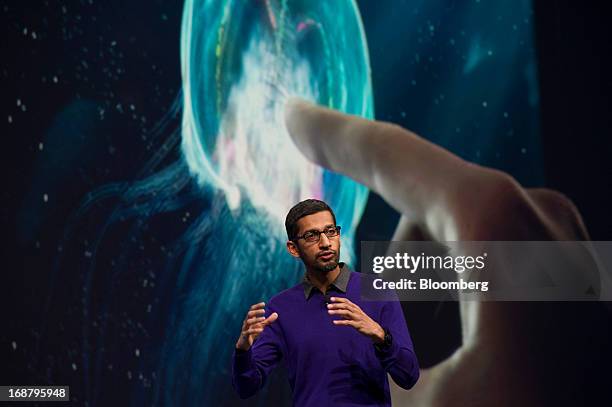 Sundar Pichai, senior vice president of Android, Chrome and Apps for Google Inc., speaks during the Google I/O Annual Developers Conference in San...