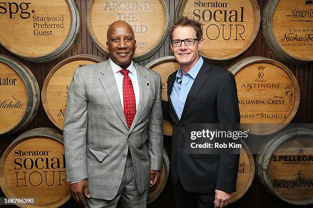 Kyle MacLaughlin and Hoyt Harper, Global Brand Leader at Sheraton Hotels attend 'Toast Around the World' Celebration of Sheraton Social Hour! at New...