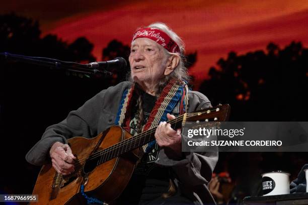 Musician Willie Nelson performs onstage during the Farm Aid Music Festival at the Ruoff Music Center in Noblesville, Indiana on September 24, 2023.