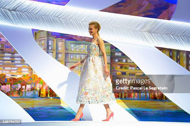 Nicole Kidman appears on stage during the Opening Ceremony of the 66th Annual Cannes Film Festival at the Palais des Festivals on May 15, 2013 in...
