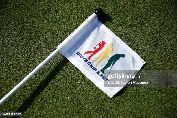 The Drive, Chip & Putt flag lays on the green during the 2023 Drive, Chip and Putt Regional Qualifier at the Golf Club of Tennessee on September 24,...