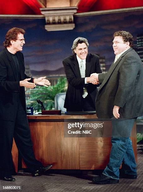 Episode 466 -- Pictured: Actor Ted Danson with host Jay Leno and actor George Wendt during an interview with host Jay Leno on May 25, 1994 --