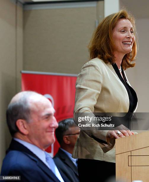Julie Hermann talks to the media after being introduced as Rutgers University athletic director as Rutgers University President Robert L. Barchi...