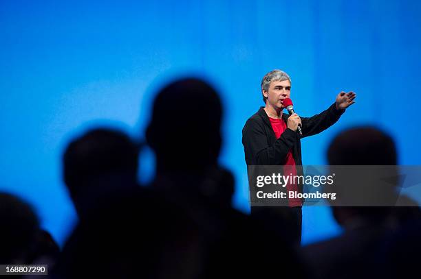 Larry Page, co-founder and chief executive officer at Google Inc., speaks during the Google I/O Annual Developers Conference in San Francisco,...