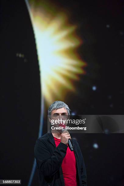Larry Page, co-founder and chief executive officer at Google Inc., speaks during the Google I/O Annual Developers Conference in San Francisco,...