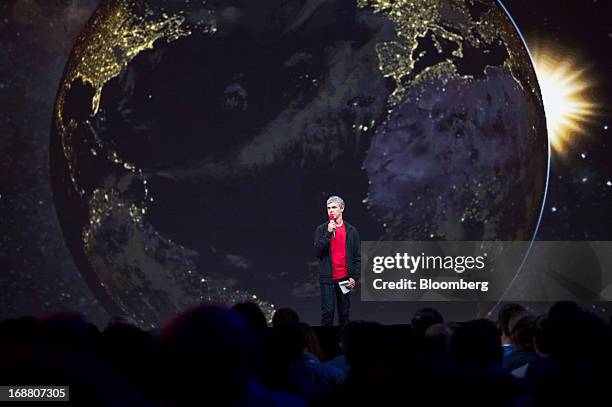 Larry Page, co-founder and chief executive officer at Google Inc., speaks during the Google I/O Annual Developers Conference in San Francisco,...