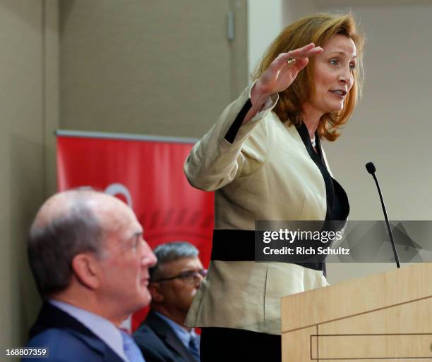 Julie Hermann talks to the media after being introduced as Rutgers University athletic director as Rutgers University President Robert L. Barchi...