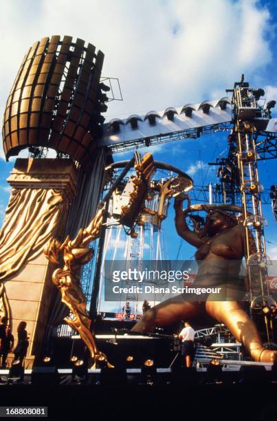 The stage set for a concert on the Rolling Stones' 'Bridges To Babylon' worldwide tour, 1997.
