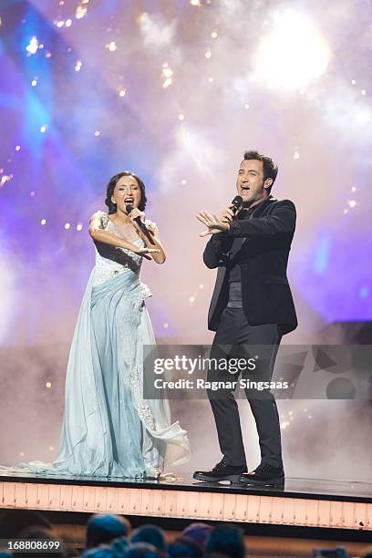 Sophie Gelovani and Nodi Tatishvili of Georgia perform at a dress rehearsal the day before the second semi final of the Eurovision Song Contest 2013...