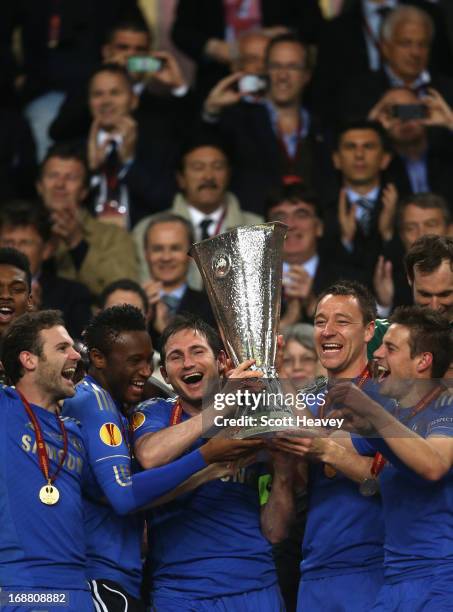 Juan Mata, Mikel John Obi, Frank Lampard, John Terry and Cesar Azpilicueta of Chelsea celebrate with the trophy during the UEFA Europa League Final...