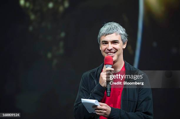 Larry Page, co-founder and chief executive officer at Google Inc., speaks during the Google I/O Annual Developers Conference in San Francisco,...