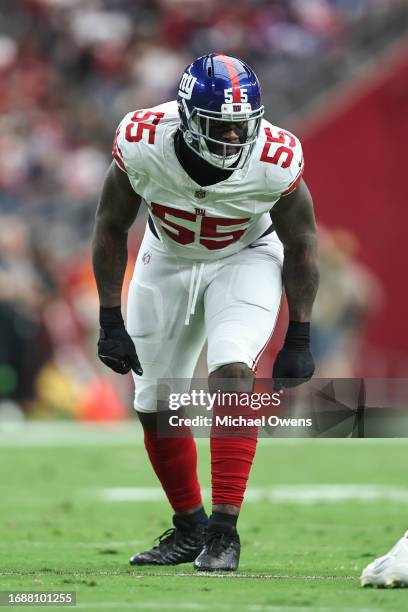 Jihad Ward of the New York Giants lines up during an NFL football game between the Arizona Cardinals and the New York Giants at State Farm Stadium on...