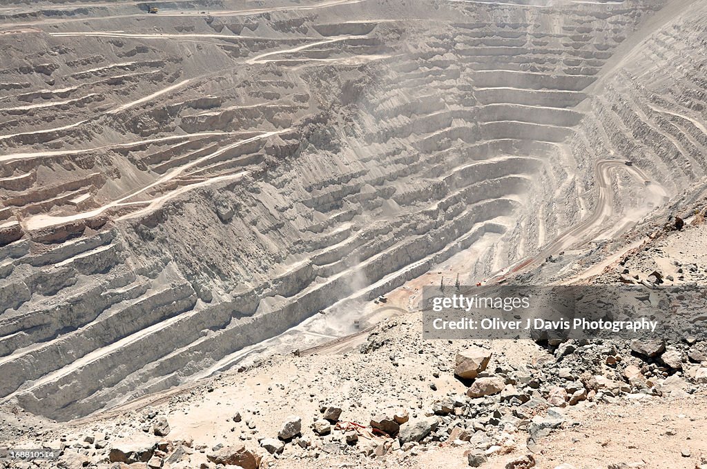 View into deep pit of an open-pit (opencast) mine
