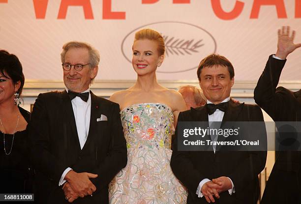 Jury president Steven Spielberg and jury members Nicole Kidman and Cristian Mungiu attend the Opening Ceremony and 'The Great Gatsby' Premiere during...