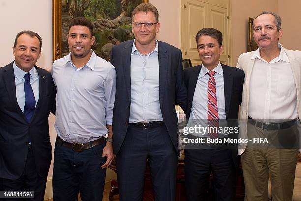 Rio de Janeiro State Governor Sergio Cabral, Ronaldo LOC Member, FIFA Secretary General, Jerome Valcke, Ronaldo LOC Member FIFA and Brazils Sports...