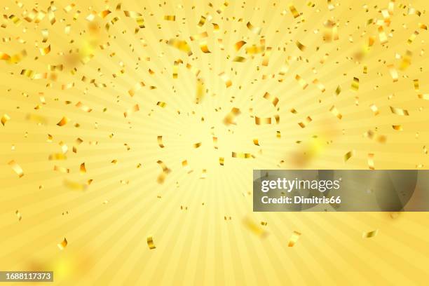 falling gold confetti background. can be used for celebration, christmas, new year, carnival festivity, valentine’s day, advertisment event, national holiday, etc. - christmas party poster stock illustrations