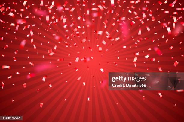 illustrations, cliparts, dessins animés et icônes de chute du fond de confettis rouges. peut être utilisé pour la célébration, noël, le nouvel an, la fête du carnaval, la saint-valentin, l’événement publicitaire, la fête nationale, etc. - confettis