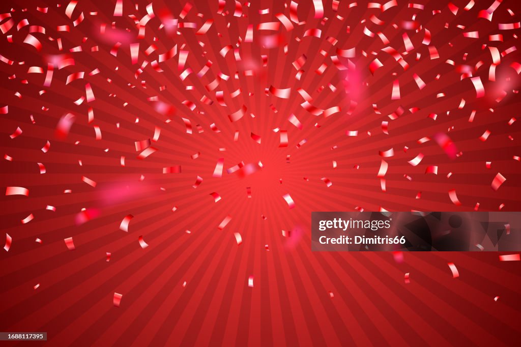 Falling red confetti background. Can be used for celebration, Christmas, New Year, Carnival festivity, Valentine’s Day, advertisment event, National Holiday, etc.