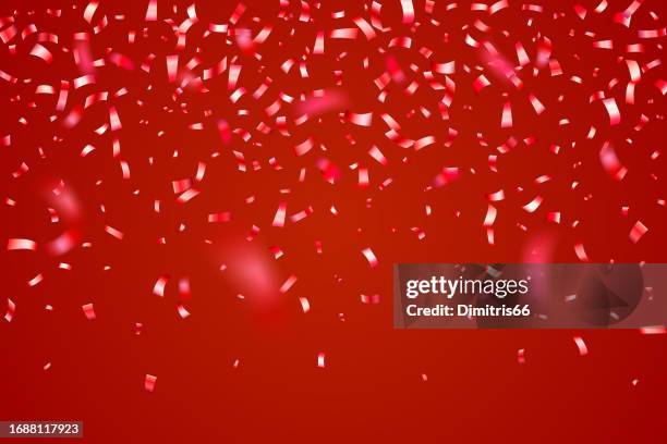 falling red confetti background. can be used for celebration, christmas, new year, carnival festivity, valentine’s day, advertisment event, national holiday, etc. - fiesta invitation stock illustrations