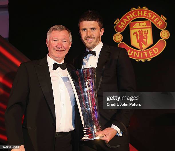 Michael Carrick of Manchester United is presented with the Players' Player of the Year by Sir Alex Ferguson at the club's annual Player of the Year...