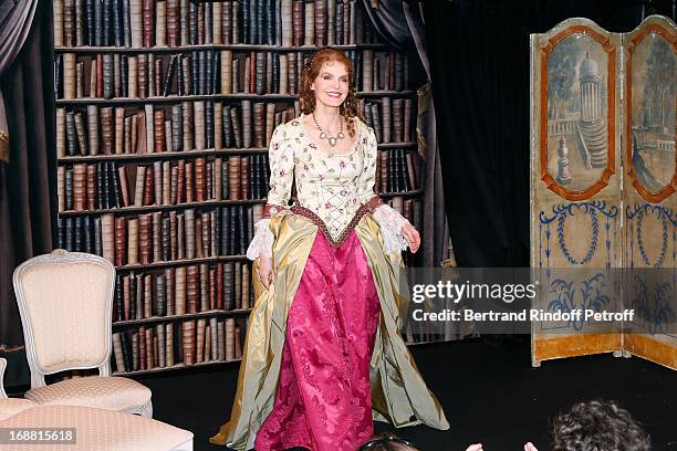 Cyrielle Clair on stage after 'Ninon, Lenclos ou La Liberte' Theater Play on May 15, 2013 in Paris, France.