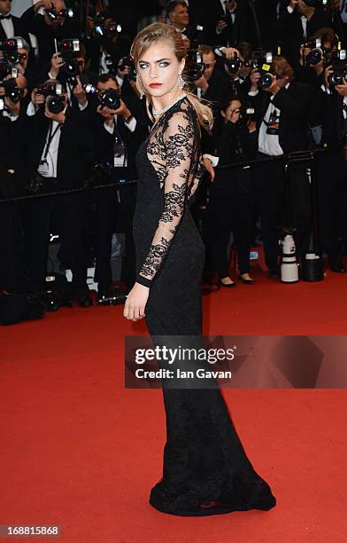 Model Cara Delevingne attends the Opening Ceremony and 'The Great Gatsby' Premiere during the 66th Annual Cannes Film Festival at the Theatre Lumiere...
