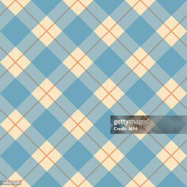 plaid blue, cream and orange pattern on a textile texture - linen stock illustrations