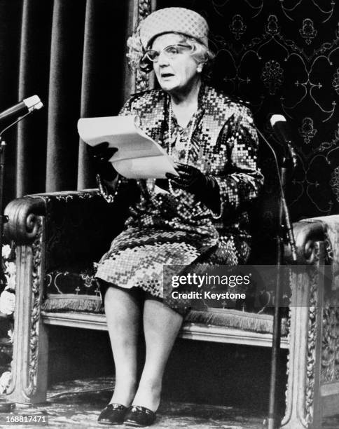Queen Juliana of the Netherlands reading from the official speech during the ceremony of the Dutch State opening of Parliament in the Hague, 19th...