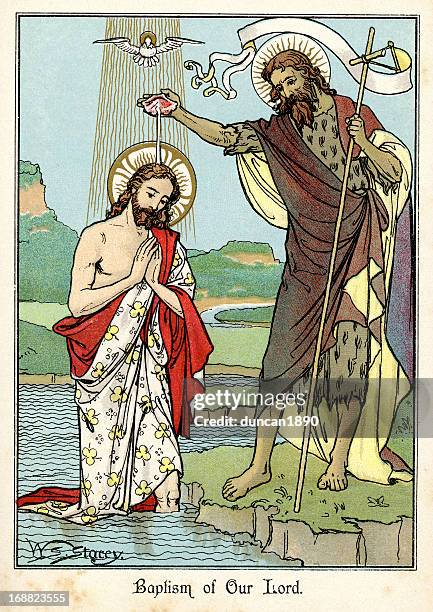 baptism of jesus christ - holy baptism stock illustrations