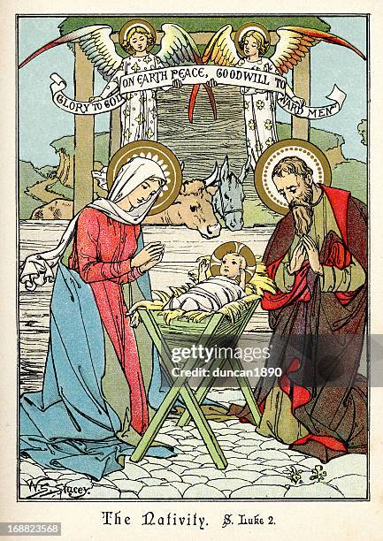 the nativity - virgin mary baby jesus stock illustrations