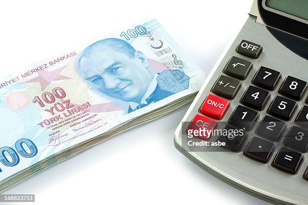 türkische geld und rechner - lire stock-fotos und bilder