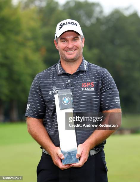 Ryan Fox of New Zealand poses with the trophy after winning the BMW PGA Championship at Wentworth Golf Club on September 17, 2023 in Virginia Water,...