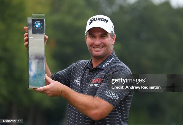 Ryan Fox of New Zealand poses with the trophy after winning the BMW PGA Championship at Wentworth Golf Club on September 17, 2023 in Virginia Water,...