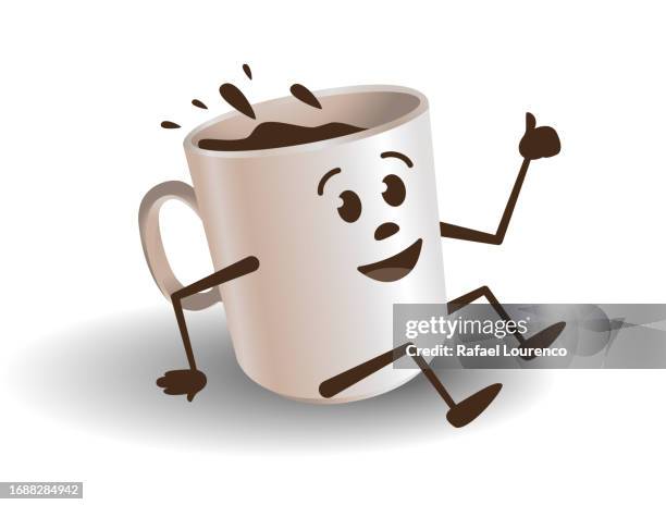 illustrazioni stock, clip art, cartoni animati e icone di tendenza di tazza da caffè happy cute face con pollice in su - gelato al caffè e cioccolato