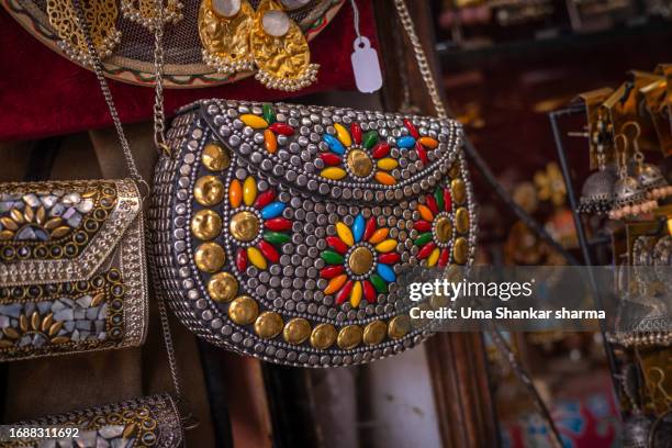 handcrafted fashionable handbags for sale. - gold purse stock pictures, royalty-free photos & images