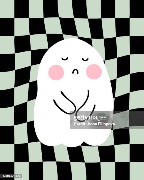 hand drawn halloween ghost distorted checkered