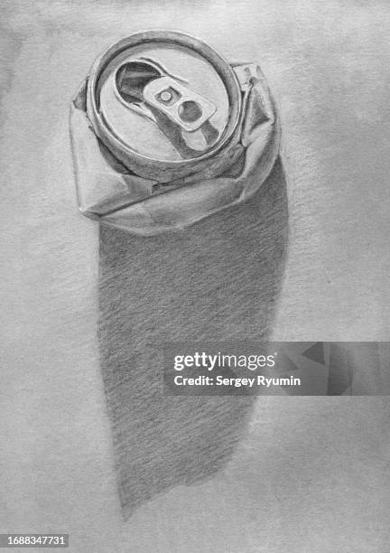 crumpled soda can with shadow - crushed tin stock pictures, royalty-free photos & images