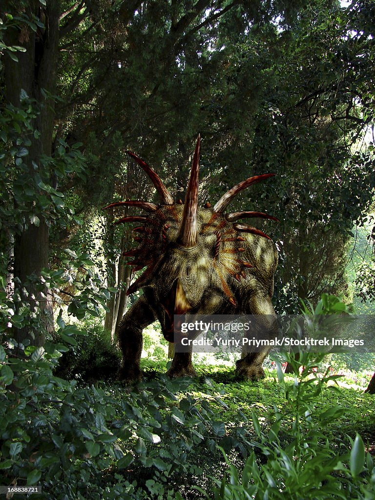 Styracosaurus in a forest.