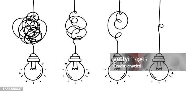 problem solving concept with lightbulbs. business concept for solutions, project management, marketing, creativity and innovation - project management vector stock illustrations