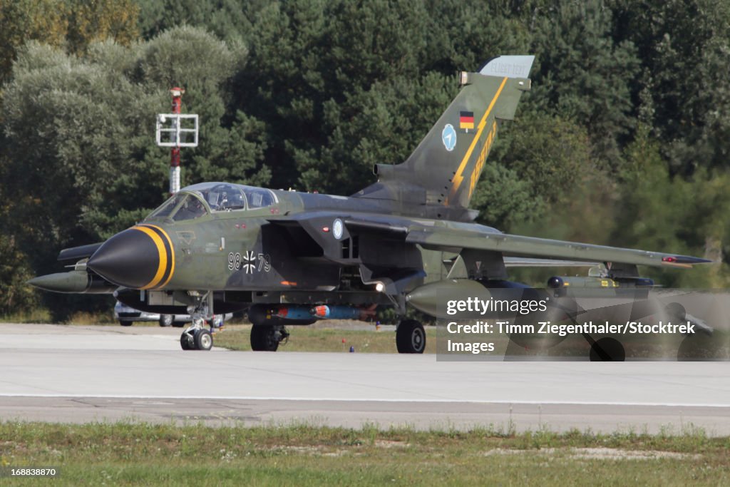 German Air Force Tornado ASSTA aircraft testing enhanced weapons like the small diameter bomb, Manching Air Base, Germany.